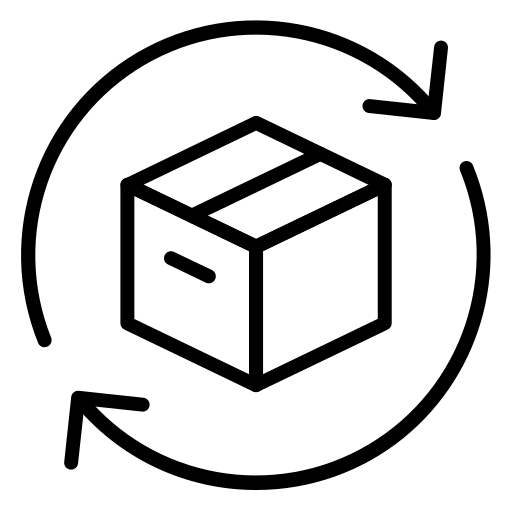 Icon of a box with arrows indicating a circular flow or recycling.