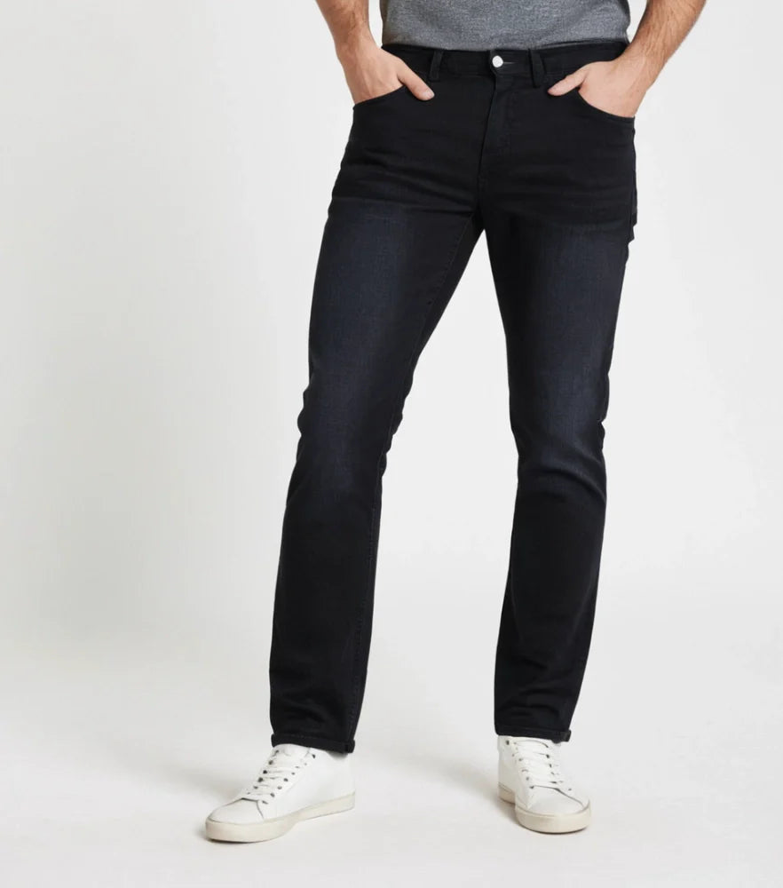 Model wearing slim straight-fit jeans made with stretchable cotton lycra fabric, light blue wash - Royal Outfits Straight Jeans with Cotton Lycra Royal Outfits Jeans - Straight Jeans with Cotton Lycra - Royal Outfits - Jeans - Straight Jeans with Cotton Lycra - Royal Outfits