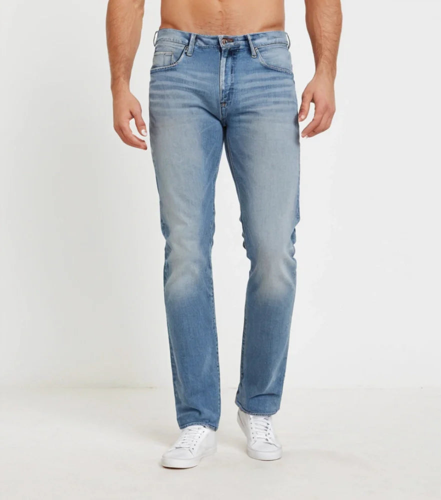 Front-facing image of faded straight-cut denim jeans styled casually on a male model - Royal Outfits Faded Straight Jeans Royal Outfits Jeans