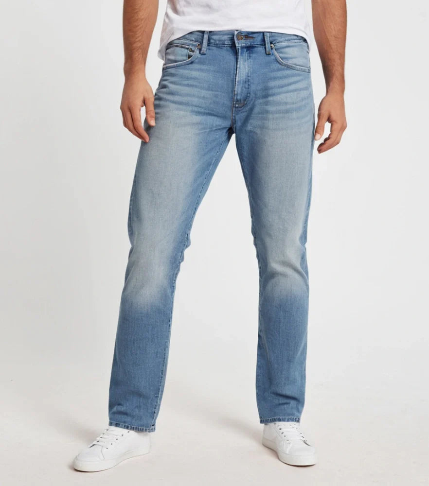 Front-facing image of faded straight-cut denim jeans styled casually on a male model - Royal Outfits Faded Straight Jeans Royal Outfits Jeans