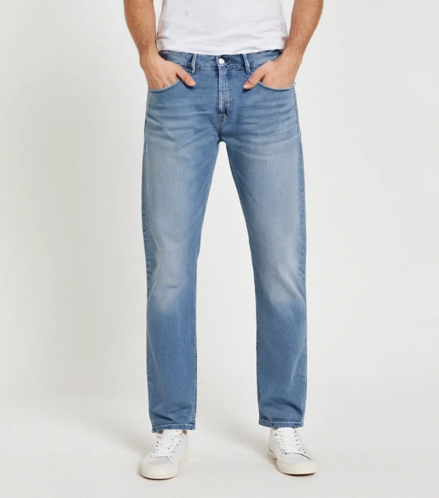 Classic straight-fit blue jeans styled on a model, front-facing with a slight fade and clean hem - Royal Outfits Straight Jeans with Classic Look Royal Outfits Jeans - Straight Jeans with Classic Look - Royal Outfits - Jeans - Straight Jeans with Classic Look - Royal Outfits
