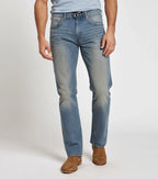 Front view of a model wearing classic blue straight-leg jeans with a clean hem and medium wash - Royal Outfits Classic Straight Jeans Royal Outfits Jeans
