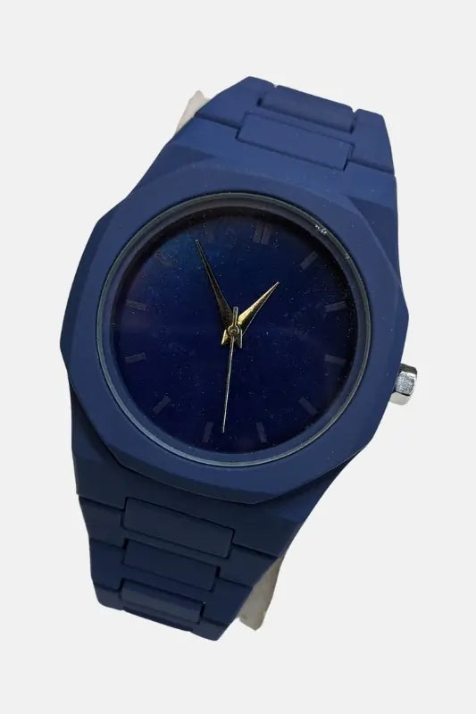 Arabic AURA Watch Blue with a dark blue face and gold accents on a white background