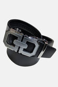 Double G Black leather with Silver Buckle Belt on a white background