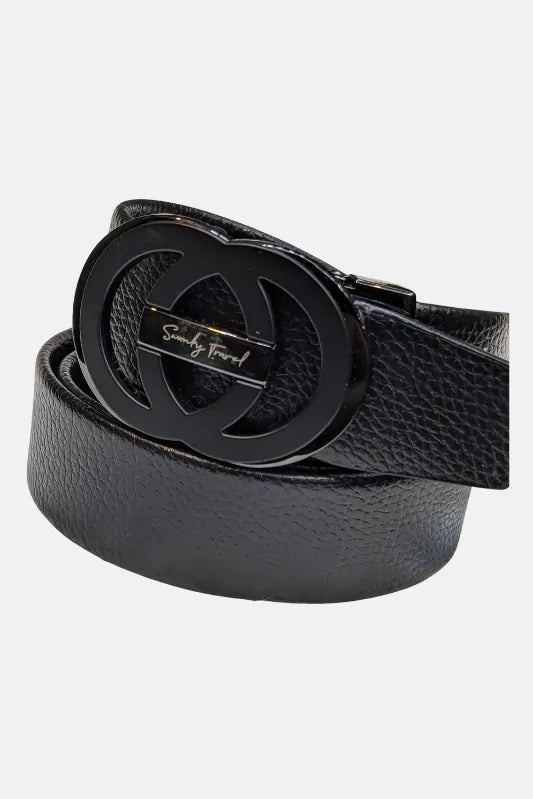 Double G with Black Buckle Black leather belt on a white background