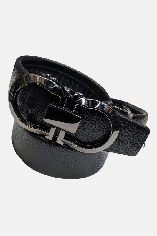 Double G with Black Silver Buckle Leather Belt on a white background