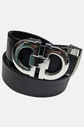 Double G with Silver Buckle Belt Black leather on a white background