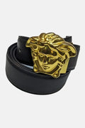 Gold Medusa Head Buckle Black belt on a white background