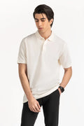 Man wearing a white polo shirt and black pants on a white background White Regular Fit Men POLO T-Shirt Royal Outfits POLO T Shirts