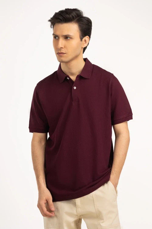 Man wearing a maroon polo shirt on a white background Maroon Regular Fit Men POLO T-Shirt Royal Outfits POLO T Shirts