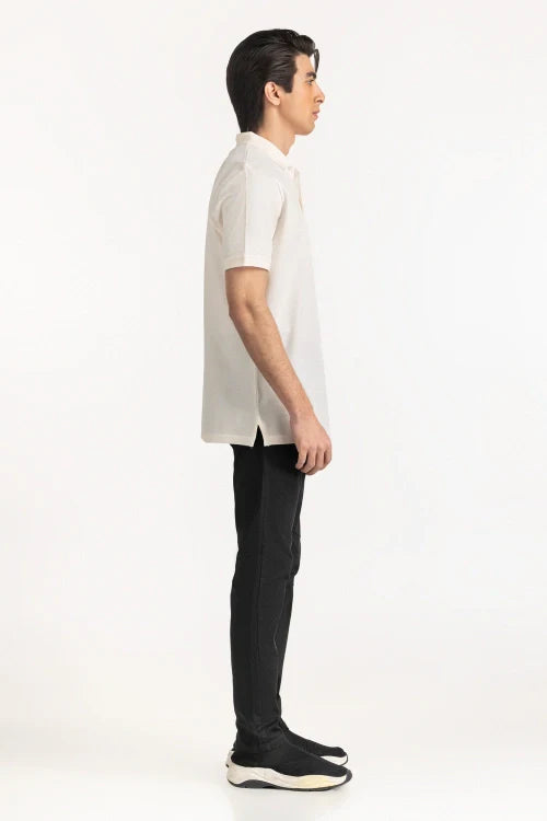 Man wearing a white shirt and black pants on a white background White Regular Fit Men POLO T-Shirt Royal Outfits POLO T Shirts