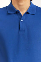 Close-up of a blue polo shirt with a collar Blue Regular Fit Men POLO T-Shirts Royal Outfits POLO T Shirts