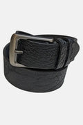Jet Black with Silver Buckle Leather Belt on a white background
