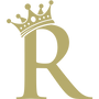 Gold letter 'R' with a crown on a white background