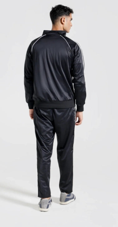 Person wearing a black tracksuit on a white background Smart Fit Sport Track Suit Royal Outfits Track Suits