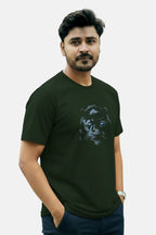 Man wearing a black t-shirt with a graphic design on a plain background Graphic Dark Green Lion T-Shirt Royal Outfits Printed T Shirts - Graphic Dark Green Lion T-Shirt - Royal Outfits - Printed T Shirts