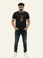 Man wearing a black t-shirt with a graphic design on a beige background Graphic Black Boss T-Shirt Royal Outfits Graphic T Shirts