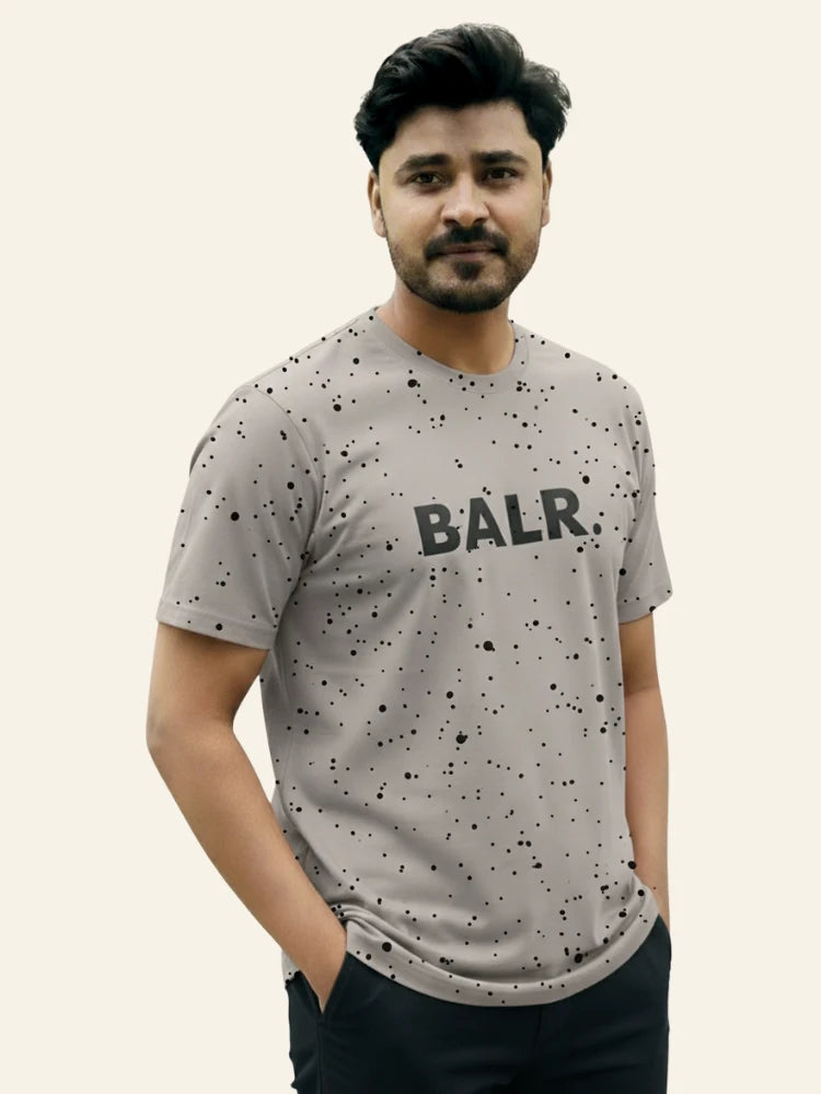Man wearing a gray t-shirt with 'BALR.' branding on a plain background Light Grey ‘BALR’ T-Shirt Royal Outfits Graphic T Shirts