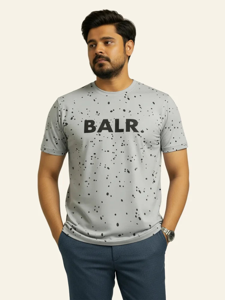 Man wearing a gray t-shirt with 'BALR.' logo on a beige background Light Grey ‘BALR’ T-Shirt Royal Outfits Graphic T Shirts