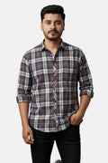 Man wearing a plaid shirt against a plain background - Men’s Casual Slim Fit Plaid Checked Shirt – Navy Blue, White & Maroon Cotton Button-Up - Royal Outfits - Check Shirts